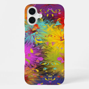 Colourful Fuzzy Paint Splat and Confetti Abstract iPhone 16 Plus Case