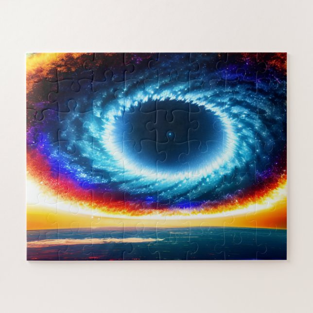 Colourful Galactic Storm Over Fun Planet in Space Jigsaw Puzzle (Horizontal)