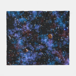Colourful galaxies, stars and planets fleece blanket