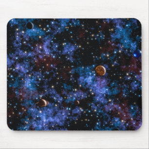 Colourful galaxies, stars and planets in night mouse pad