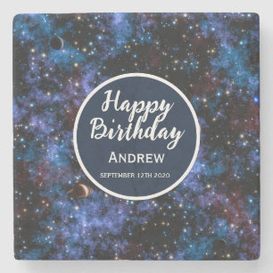 Colourful galaxies, stars and planets stone coaster