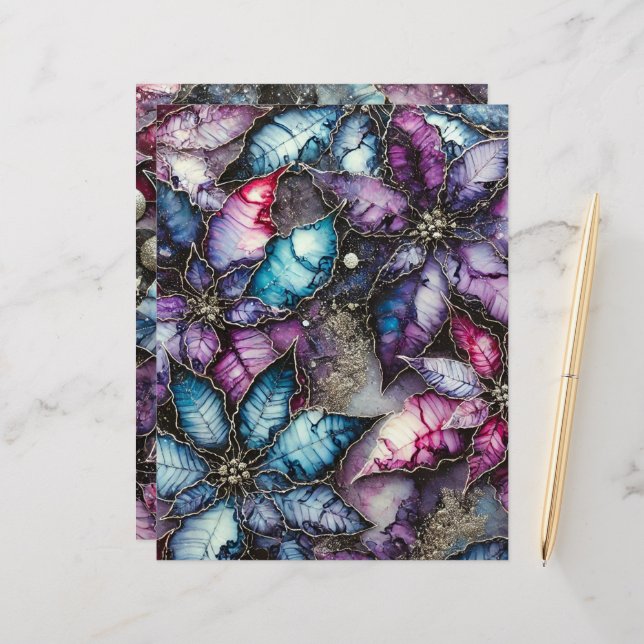 Colourful Galaxy Alcohol Ink Poinsettia Scrapbook (Front/Back In Situ)