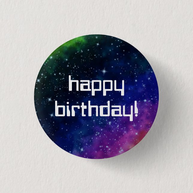 Colourful Galaxy Birthday Party Button (Front)