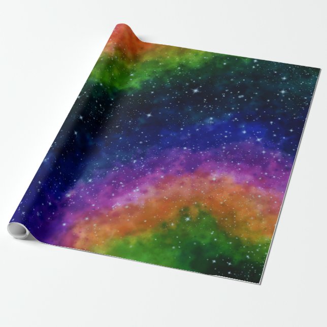 Colourful Galaxy Birthday Party Wrapping Paper (Unrolled)