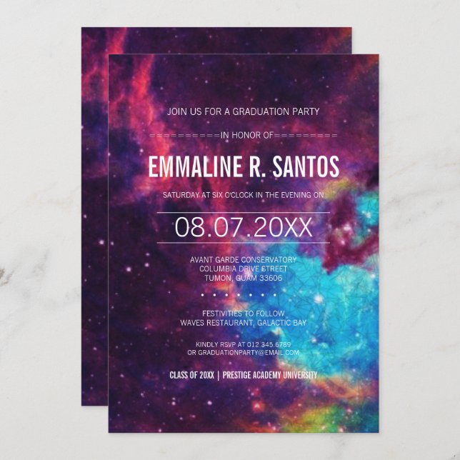 Colourful Galaxy Graduation Party Invite (Front/Back)