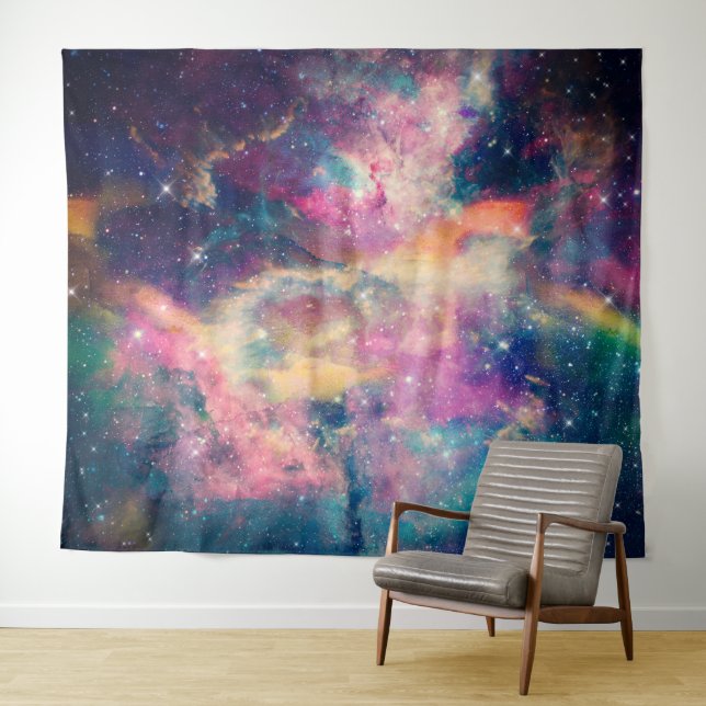 Colourful Galaxy Nebula Watercolor Painting Tapestry (In Situ (Horizontal))