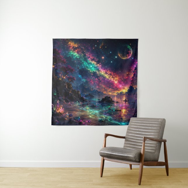 Colourful Galaxy Neon Space Rainbow Nebula Art Tapestry (In Situ)