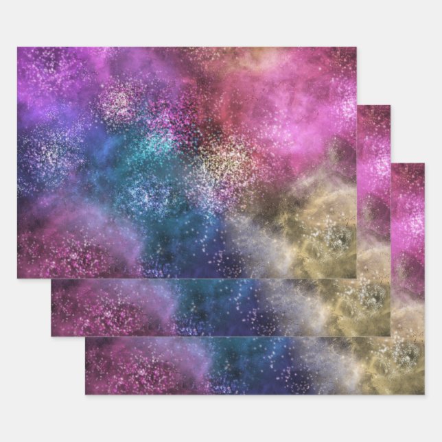 Colourful Galaxy Pattern Wrapping Paper Sheet (Set)