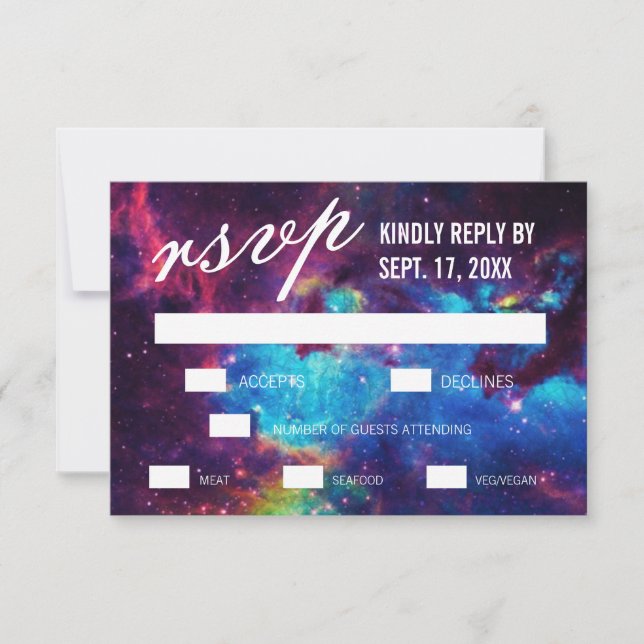 Colourful Galaxy Wedding RSVP Cards (Front)