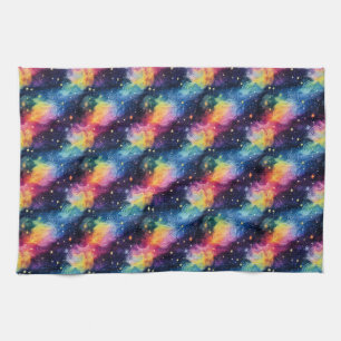 Colourful Galaxy with Stars and Spirals Tea Towel