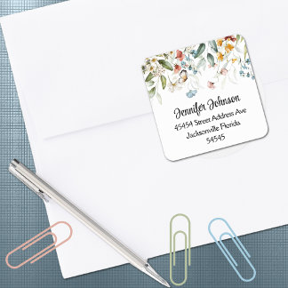 Colourful Garden Baby Shower Floral Drop Address Square Sticker