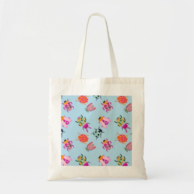 Colourful Garden Beetles  blue tote bag  (Front)