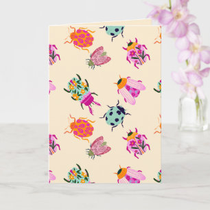 Colourful Garden Beetles & Floral Folding Card