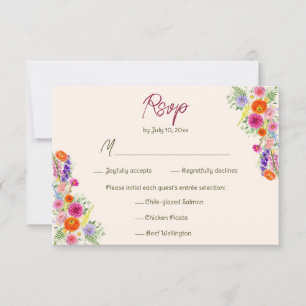 Colourful Garden Bloom Flowers Wedding Meal Choice RSVP Card