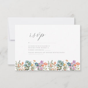 Colourful Garden Blus watercolor Wildflower weddin RSVP Card