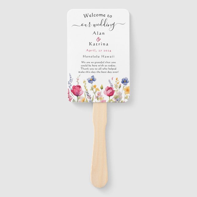 Colourful Garden Boho Wildflowers Hand Fan (Front)