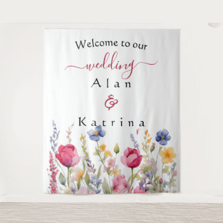 Colourful Garden Boho Wildflowers Tapestry