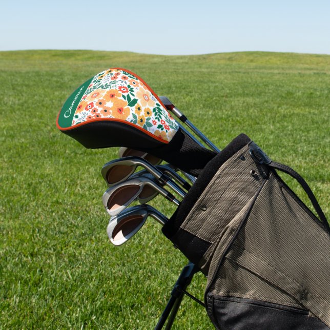 Colourful Garden Bouquet Pattern Golf Head Cover (In Situ)