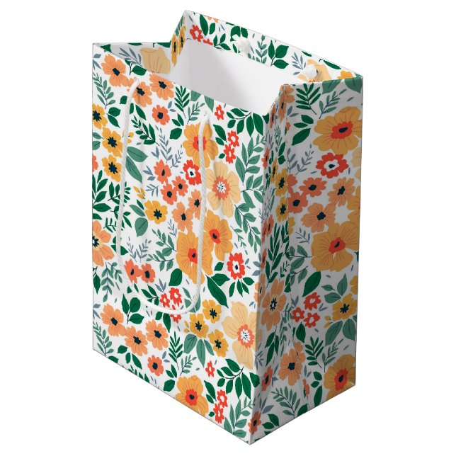 Colourful Garden Bouquet Pattern Medium Gift Bag (Front Angled)