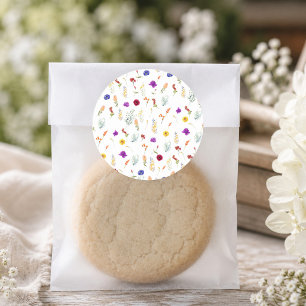Colourful Garden Floral Pattern Classic Round Sticker