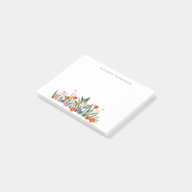 Colourful Garden Floral Personalised Stationery Post-it Notes (Angled)