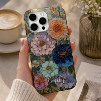 Colourful Garden Floral Stained Glass Personalised iPhone 16 Pro Max Case