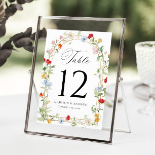 Colourful Garden Floral Wedding Table Number Card