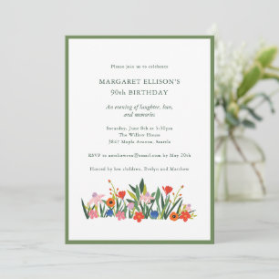 Colourful Garden Floral Wildflower 90th Birthday Invitation