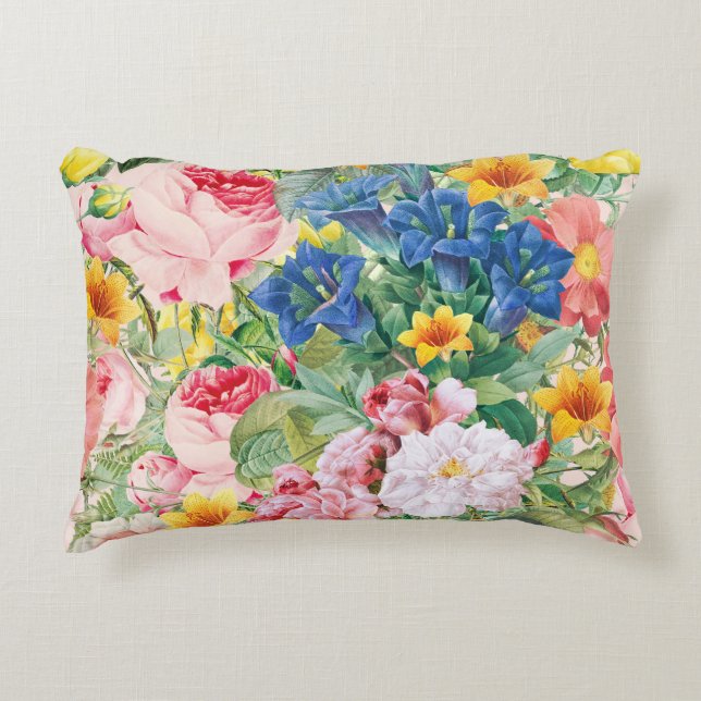 Colourful Garden Flowers - Boho Floral Pillow (Front)