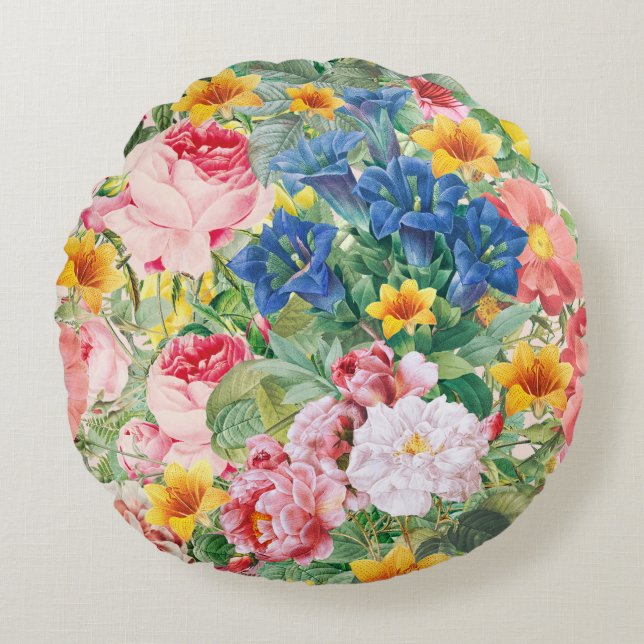 Colourful Garden Flowers - Boho Floral Pillow (Front)