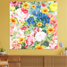 Colourful Garden Flowers - Boho Floral Pillow