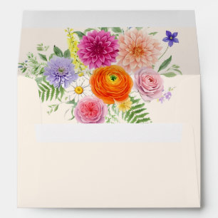 Colourful Garden Flowers Hand Written Wedding Envelope