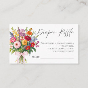 Colourful Garden Flowers Pink Bow Diaper Raffle Enclosure Card