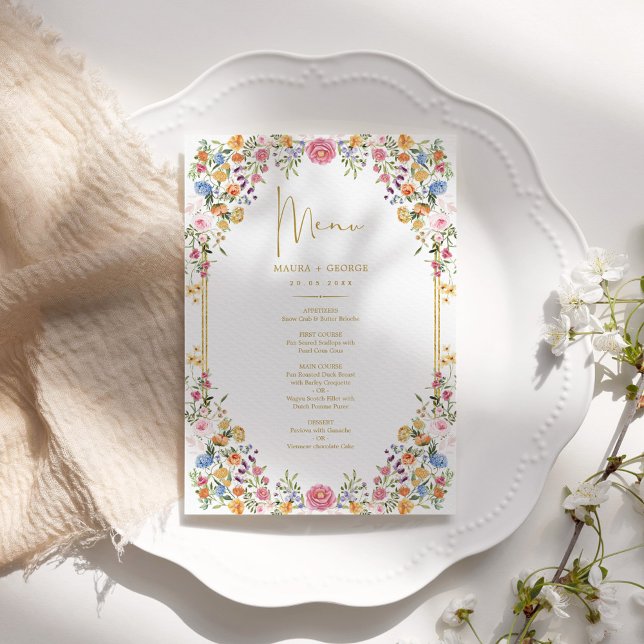 Colourful Garden Flowers Spring Wedding Menu Card (Creator Uploaded)