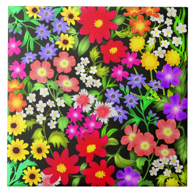 Colourful Garden Flowers Tile (Front)