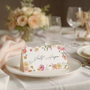 Colourful Garden Flowers Wedding  Place Card