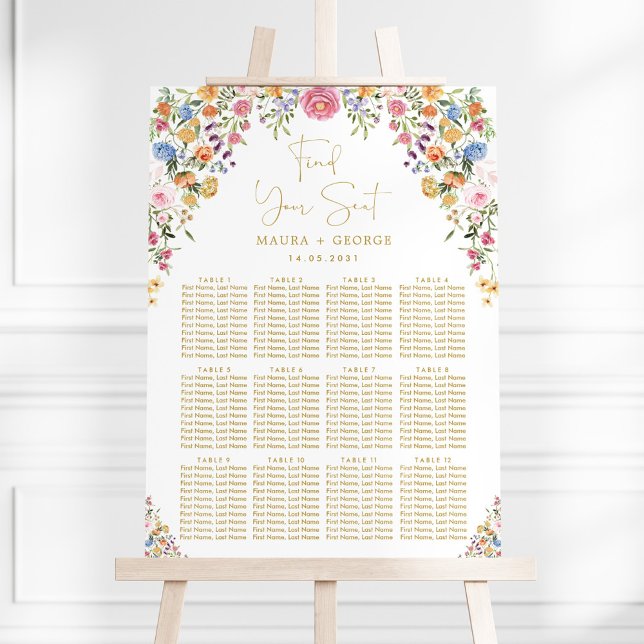 Colourful Garden Flowers Wedding Seating Chart (Creator Uploaded)