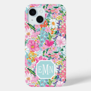 Colourful Garden Monogrammed iPhone 15 Case