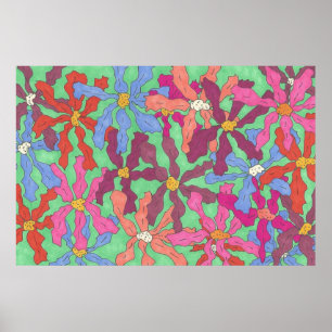 Colourful Garden Pen and Ink Art Poster