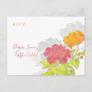 Colourful Garden Peony Wedding RSVP Invitation Postcard