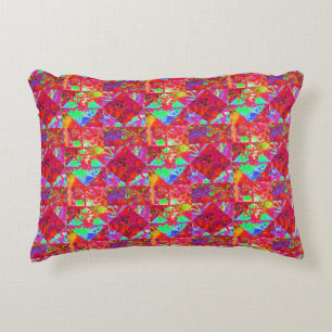Colourful Garden Quilt Painting with Red Hydrangea Decorative Cushion