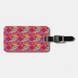 Colourful Garden Quilt Painting with Red Hydrangea Luggage Tag