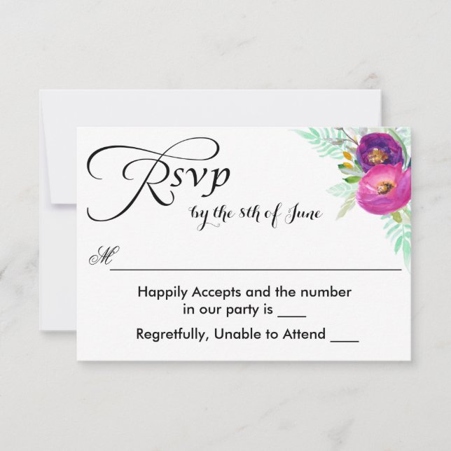 Colourful Garden Watercolor Floral RSVP Card (Front)