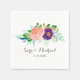 Colourful Garden Watercolor Floral Wedding Napkin