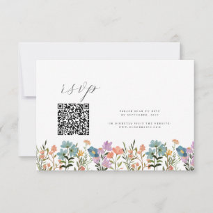 Colourful Garden watercolor Wildflower QR wedding RSVP Card