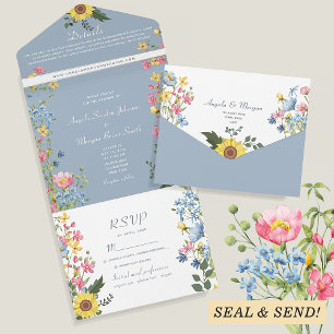 Colourful Garden Wildflower Wedding All In One Invitation