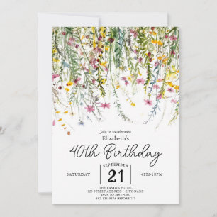 Colourful Garden Wildflowers 40th birthday Invitation