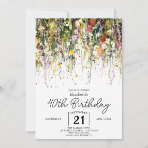 Colourful Garden Wildflowers 40th birthday Invitation