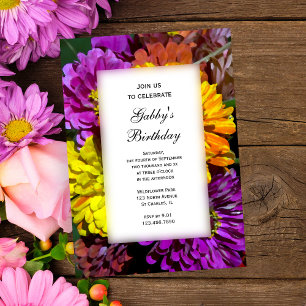 Colourful Garden Zinnia Flowers Birthday Party Invitation