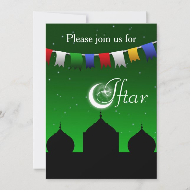 Colourful Garland and Mosque Iftar Party Invitatio Invitation (Front)